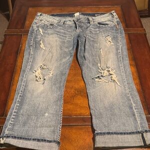Silver Jeans Light Blue Distressed Cropped Jeans